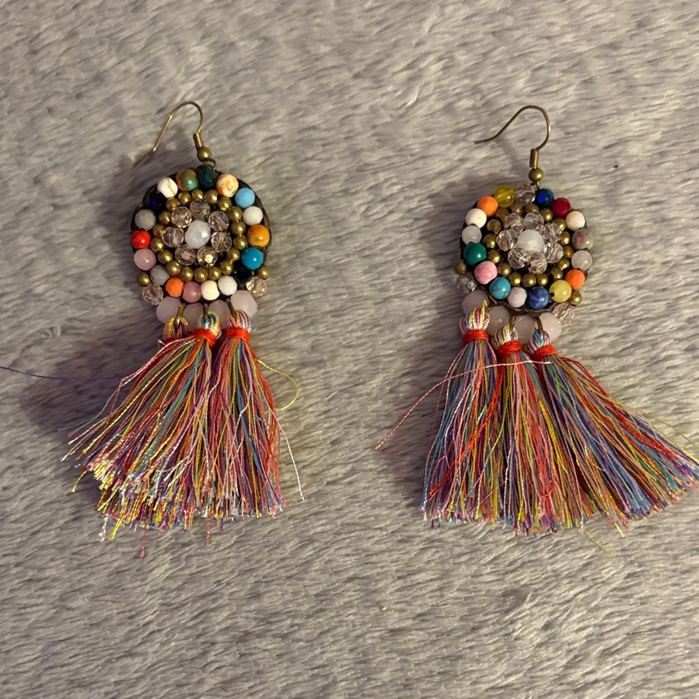 Colorful Beaded Tassel Earrings